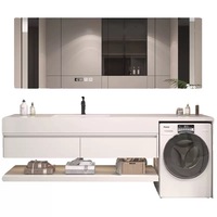 Ensemble de meuble de salle de bain moderne à DEL avec évier unique Coiffeuse de salle de bain moderne en chêne suspendue avec lave-linge