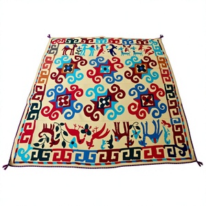 Traditional Embroidered Cotton Linen Throw <b>Blanket</b> With Colorful Geometric Pattern Home Decor All Season Use - Product Image 1