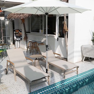 Chaise longue en bois de Polyester, accoudoir en tissu de piscine de jardin extérieur - Product Image 6