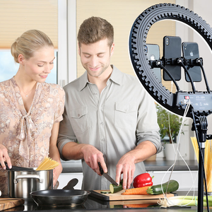 Anneau lumineux LED professionnel de 18 pouces <span class=keywords><strong>avec</strong></span> trépied, intensité réglable 3200K-5600K, éclairage photographique pour maquilleurs et diffusion en direct - Product Image 6