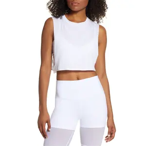blank gym apparel womens fitted workout top Perforated mesh crop tank