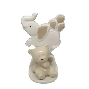 Ours en céramique blanc avec fond d'éléphant, fait à la main, OEM, personnalisé, style animal d'art européen