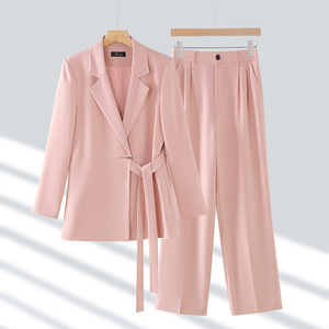 Conjunto Profesional de Primavera/Otoño para Mujer, Color Liso, Mangas Largas y Cortas, Blusa con Botones, Pantalón de Pierna Ancha - Product Image 2