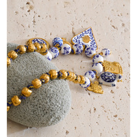 Collier élégant JINYOU 5881 avec pendentif cœur en céramique émaillée bleu et blanc, perles en céramique et acier inoxydable, et breloque animale en métal