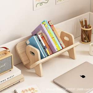 Natural Wood Desktop Bookshelf Rectangle Minimalist <b>Standing</b> Type Durable <b>Book</b> Rack For Student Storage - Product Image 2