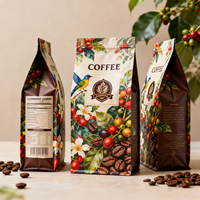 Sacs d'emballage personnalisés en plastique mat dépoli à fond plat pour grains de café, colorés, 250g, avec valve et fermeture éclair