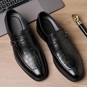 Leather Loafers <b>Men</b> Pointed Toe Buckle Strap Anti Slip Office Career Autumn <b>Dress</b> Shoes Crocodile Print Genuine Leather Upper - Product Image 4