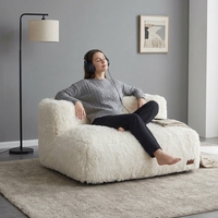 Canapé pouf moderne convertible en tissu à poils longs, garni de mousse
