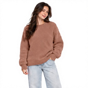 unisex oversized mohair <b>sweater</b> fuzzy fur striped <b>crewneck</b> pullover handknitted winter jacquard knitwear oem odm custom design - Product Image 1