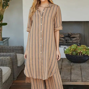 Custom Women <strong>Long</strong> <strong>Sleeve</strong> Dress Shirt Wholesale Blouses Chiffon Streetwear <strong>Tops</strong> Elegant Button up Stripe <strong>Longline</strong> Shirt Dress - Product Image 3