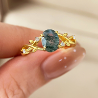 Nouvelle bague tendance classique de luxe en laiton plaqué argent, artisanale, avec pierre précieuse agate mousse, pour femme, pour mariage