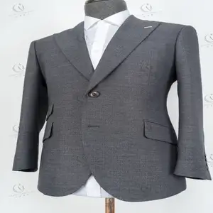 Custom Made Mens Suit Jacket Wholesale Made To Measure Man Office Solid Grey Wool Blend Suits Blazer