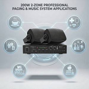 Sistema de Sonido Comercial Compacto de 2 Zonas, 200W de Potencia, Altavoces de Pared Negros/Blancos, Amplificador, Control Remoto para Boutique Moderna - Product Image 1