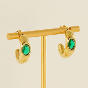 Zogxin Gold C-Shaped Stud Earrings With Green Zircon Geometric Design For Women Party Jewelry - Product Image 2