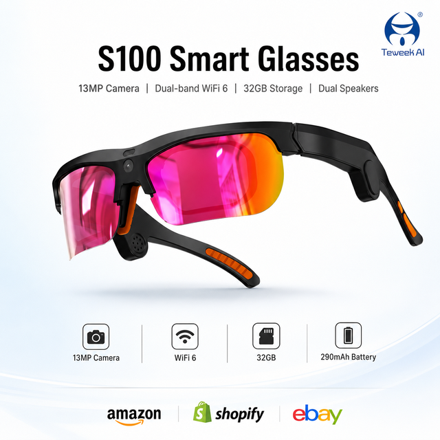S100 AI Smart Glasses 13MP Camera WiFi6 Video Recording Real Time Translation ChatGPT Voice Assistant Touch Control