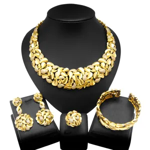 High Quality American Diamond 5A Grade Zircon Jewelry Set Gold Plated Traditional Jewelry Wedding Party Costume Accessories Gift