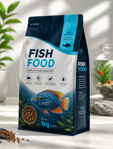 Sachet d'emballage personnalisé pour aliments pour poissons, pochette refermable, sachet en plastique imprimé étanche pour granulés d'aliments pour poissons d'aquaculture - Product Image 1
