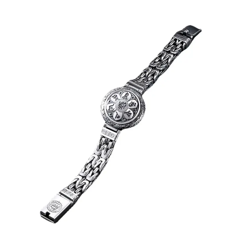 Retro made old safety pattern buckle retro six-character truth bracelet male rotary diamond pestle magic weapon bracelet