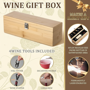 Boîte cadeau en bois artisanale à couvercle coulissant carré, logo personnalisé pour emballage cadeau de bouteille de vin - Product Image 1
