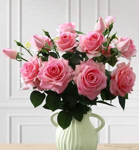 Fleurs artificielles de haute qualité en soie, roses au toucher réel, revêtement en latex, fausses fleurs décoratives pour mariage, fête, anniversaire, salle d'exposition - Product Image 1