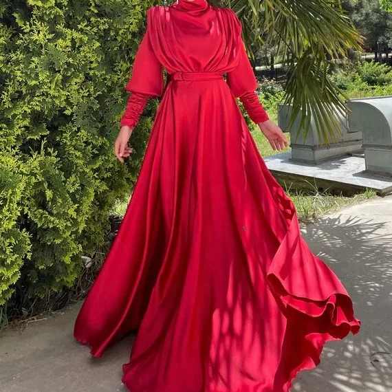 New Product Elegant A-Line Long Satin Dress for Women Translucent ...