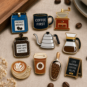 Pin de Esmalte Personalizado con Diseño Gratuito de Logotipo, Set de Insignias de Café Colombiano para <span class=keywords><strong>Barista</strong></span>, Bonito y Divertido, con Motivos de Grano de Café y Naturaleza - Product Image 1