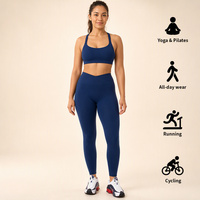 Ensemble de sport pour femme avec logo personnalisé, comprenant un legging de yoga moulant effet froncé et un soutien-gorge de sport