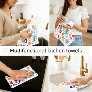पूर्व धूप कस्टम मुद्रित नरम चाय तौलिए बनावट अवशोषित टेबलटॉप क्लीनर रसोई सफाई तौलिया - Product Image 3