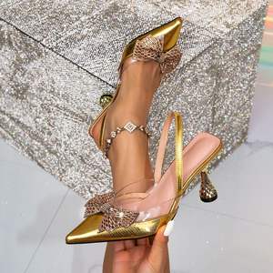 Chaussure Femme Sandalias Zapatos De <span class=keywords><strong>Tacon</strong></span> Color dorado Rhinestone Slingback Pearl Sexy Tacones elegantes para damas - Product Image 3