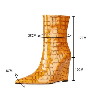 Bottines à talon compensé épais et bout pointu avec imprimé pierre, fermeture éclair, talon haut, bottes courtes d'hiver tendance pour femme, grande taille 45 - Product Image 6