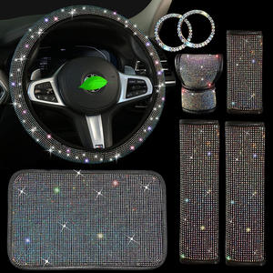 12 Uds. De accesorios ostentosos <span class=keywords><strong>para</strong></span> Interior de coche, funda Universal <span class=keywords><strong>para</strong></span> <span class=keywords><strong>volante</strong></span> de coche, soporte de teléfono de plástico, visera, funda de tejido, cinturón de seguridad Pa - Product Image 4