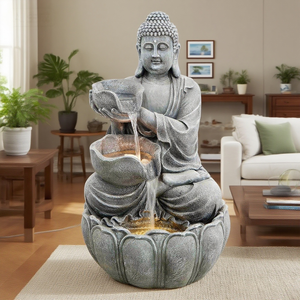 Fontaine d'eau <span class=keywords><strong>Bouddha</strong></span> assis <span class=keywords><strong>Zen</strong></span> avec lumière LED, cascade relaxante en polyrésine <span class=keywords><strong>pour</strong></span> décoration intérieure/extérieure de <span class=keywords><strong>jardin</strong></span> et maison - Product Image 4