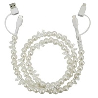 Nouvel Arrivage Chargeur Rapide Type-C pour Téléphone et Ordinateur, avec Breloques en Perles Acryliques et Nœuds en Perles Roses et Blanches