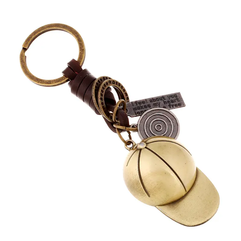 Vintage Baseball Cap Shape Leather Metal Key Chain Key Holder For Men Women Car Key Ring Punk Jewelry Creative Gift Accessories