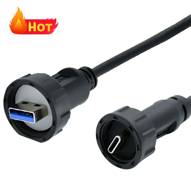 USB 3.0 to Type-C Micro-USB Panel Mount IP67/IP68 Waterproof Data Cable Connector