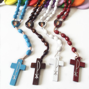 Collar <span class=keywords><strong>de</strong></span> madera con cuentas ovaladas, <span class=keywords><strong>Rosario</strong></span> religioso con <span class=keywords><strong>la</strong></span> Virgen María y buceador, icono <span class=keywords><strong>de</strong></span> <span class=keywords><strong>la</strong></span> justicia, barato, venta al por mayor - Product Image 4