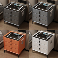 Meuble de chambre à coucher intelligent, table d'appoint en métal, serrure à empreintes digitales moderne, veilleuse LED, table de chevet avec trois tiroirs
