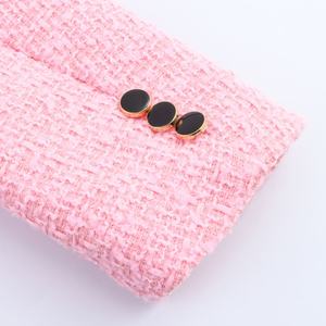 Chaqueta Blazer de Tweed Casual de Manga Larga con Doble Botonadura para Mujer, Color Rosa con Cuello de Solapa - Product Image 5