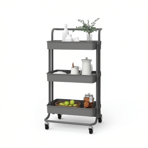3 Tier Gray <b>Kitchen</b> Trolley 16.5x13.8x33.5 In Iron And Abs Material <b>Storage</b> Unit For <b>Kitchen</b> - Product Image 1
