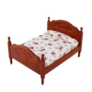 Minimuebles de casa de muñecas, maqueta de dormitorio, bricolaje, cama doble lisa con colchón, muebles en miniatura de madera, 1:12 - Product Image 2