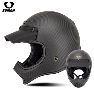Casque de moto vintage rétro en fibre de carbone EU, casques de moto tout-terrain, motocross, moto, capacete - Product Image 3