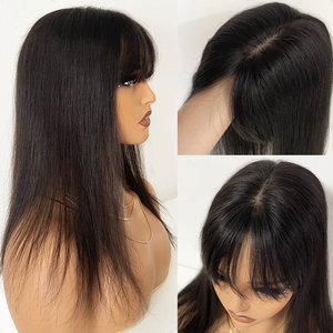 Capelli umani a Base di seta traspirante <span class=keywords><strong>con</strong></span> frangia 4 taglie cuoio naturale <span class=keywords><strong>Top</strong></span> in seta vergine europea per capelli da donna - Product Image 3