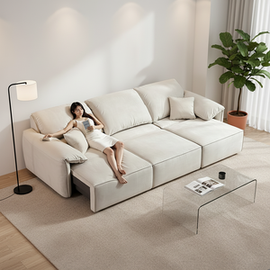 Sofá Cama Eléctrico Convertible de Tres Plazas con Patas de Tela para Sala de Estar, Diseño Simple de Oreja de Elefante, Telescópico para Apartamentos Grandes y Pequeños - Product Image 1