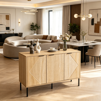 Buffet moderne à 3 portes, portes cannelées géométriques, pieds en métal noir, credenza en bois clair pour salon, salle à manger, entrée