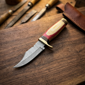 Cuchillos Rajput Hechos a Mano, Cuchillo de Caza/Camping de Acero de Damasco de Grado Industrial, Hoja Fija, Mango de Madera, Punta Caída, 20cm de Alto - Product Image 3