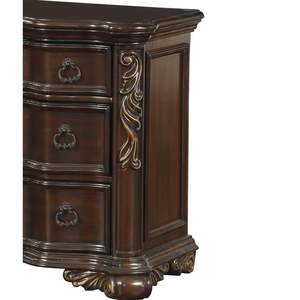 DB Royal Bedroom Modern Cherry Finish Mesita de noche de 3 cajones con tiradores de anillo Muebles tradicionales de madera para el hogar para sala de estar - Product Image 6