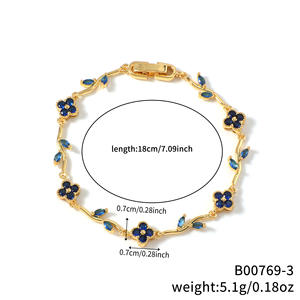 Nouveau design de bijoux de luxe, <span class=keywords><strong>bracelet</strong></span> Iced Out ZC, plaqué <span class=keywords><strong>or</strong></span> 18 carats, zircon coloré, <span class=keywords><strong>bracelet</strong></span> en forme de fleur à quatre feuilles pour femmes - Product Image 5