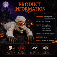 Momia Reptante de Halloween Animada Eléctrica Activada por Voz con Ojos LED Rojos Brillantes y Sonido de Terror 106cm
