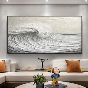 Grande œuvre d'art texturée représentant des vagues océaniques, peinture murale originale moderne faite à la main, toile murale pour un design d'intérieur sophistiqué - Product Image 5