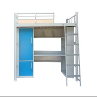 Vente en gros de lit mezzanine d'art en fer avec bureau supérieur et inférieur intégré dortoir étudiant lit du personnel chaises d'hôtel